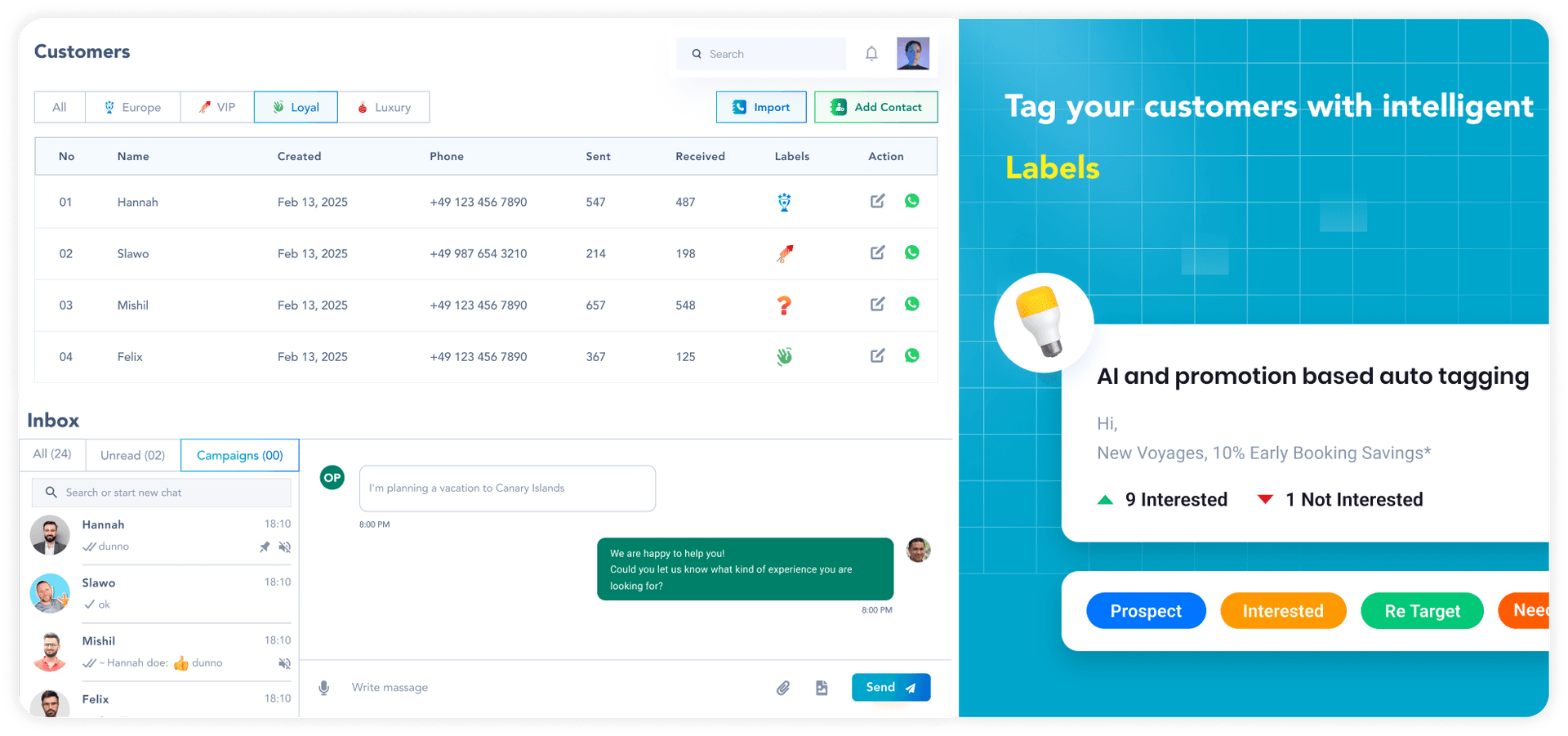 Customers, Inbox & Smart Tagging